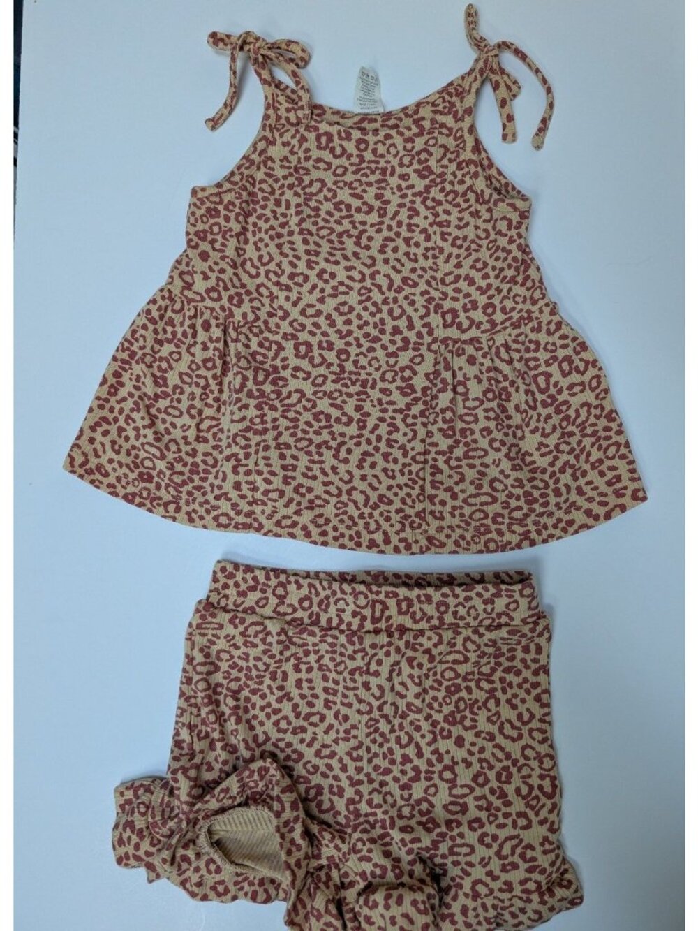 Kate Quinn Modal Rib Ballerina Top Ruffle Shorts Set 3T Leopard Print Animal